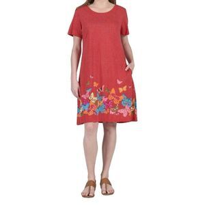 NWT La Cera Novelty Floral Butterfly Print Short Sleeve Dress Size Large